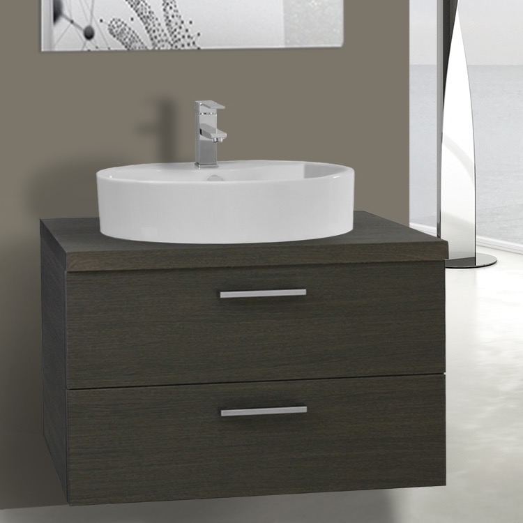 30 Inch Grey Oak Vessel Sink Bathroom Vanity Wall Mounted