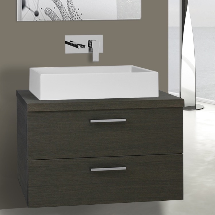 30 Inch Grey Oak Vessel Sink Bathroom Vanity Wall Mounted