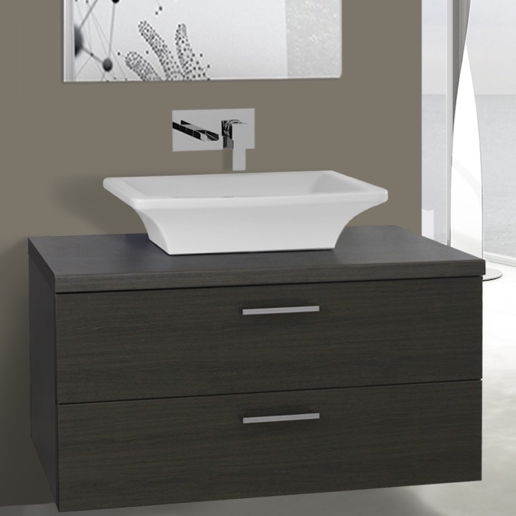 38 Inch Grey Oak Vessel Sink Bathroom Vanity Wall Mounted Iotti Bathroom Vanity Iotti An93 38 Inch Grey Oak Vessel Sink Wall