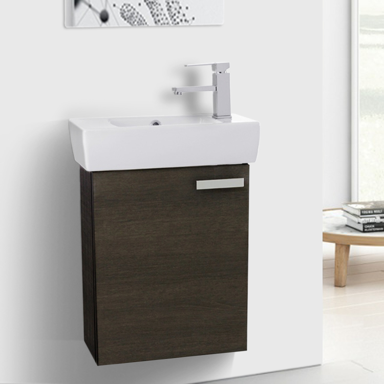 19 Inch Grey Oak Wall Mount Bathroom Vanity With Ed Ceramic Sink Bathroom Vanity Acf C139 19 Inch Grey Oak Wall Mount With Ed
