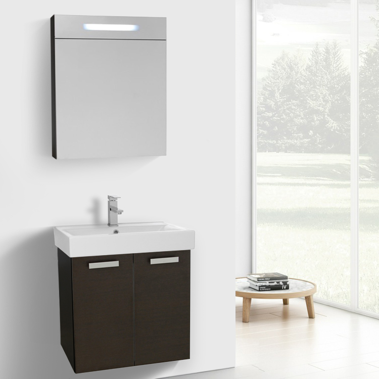 Acf C901 By Nameek S Cubical 24 Inch Wenge Wall Mount Bathroom 24 Inch Wenge Wall Mount Bathroom Vanity With Fitted Ceramic Sink Lighted Medicine Cabinet Included