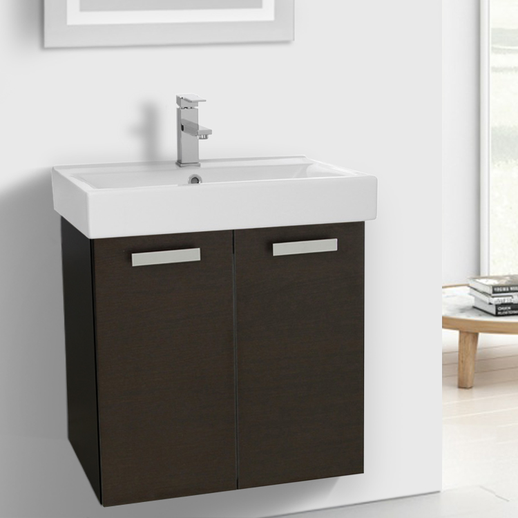 Acf C142 By Nameek S Cubical 24 Inch Wenge Wall Mount Bathroom Vanity With Fitted Ceramic Sink Thebathoutlet