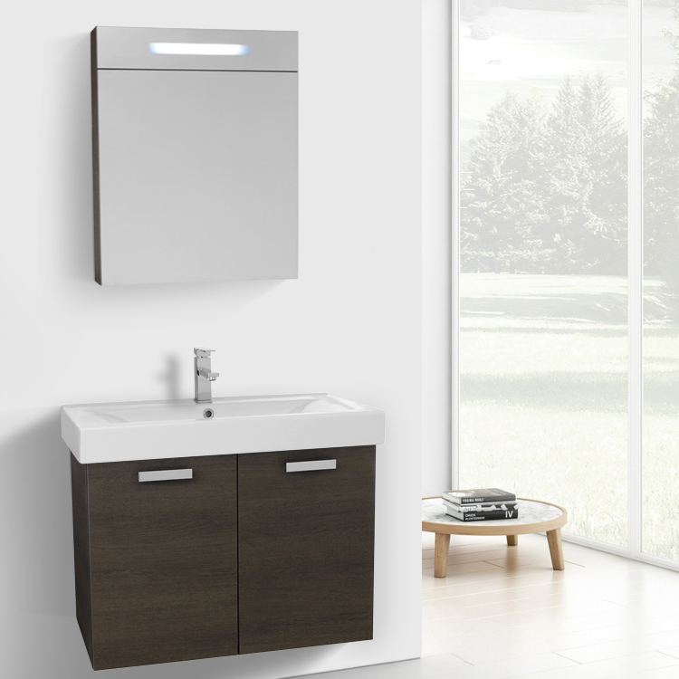 32 Inch Grey Oak Wall Mount Bathroom Vanity With Ed Ceramic Sink 32 Inch Grey Oak Wall Mount Bathroom Vanity With Ed Ceramic Sink Lighted Medicine Cabinet Included