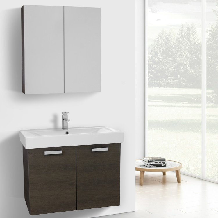 32 Inch Grey Oak Wall Mount Bathroom Vanity With Ed Ceramic Sink 32 Inch Grey Oak Wall Mount Bathroom Vanity With Ed Ceramic Sink Medicine Cabinet Included