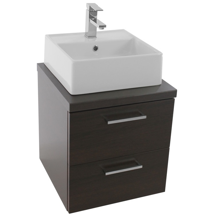 19 Inch Wenge Small Vessel Sink Bathroom Vanity Wall Mounted