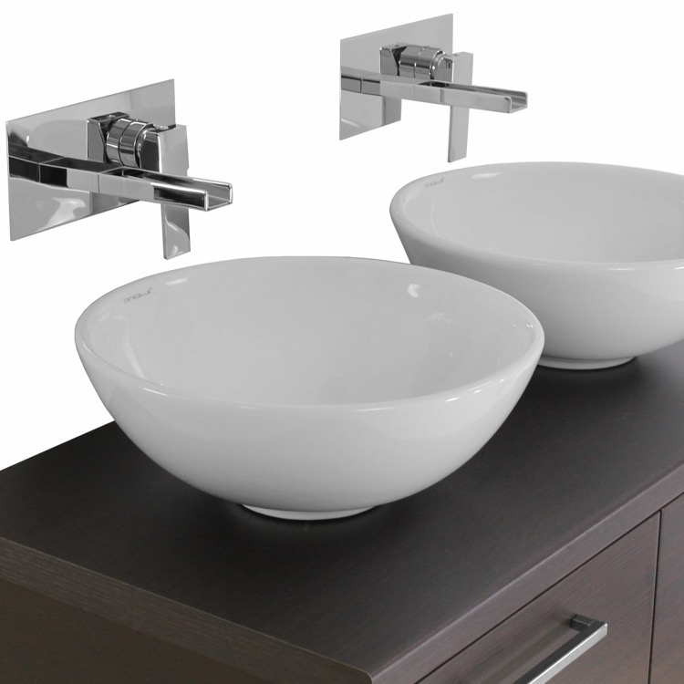 37 Inch Wenge Double Vessel Sink Bathroom Vanity Wall Mounted