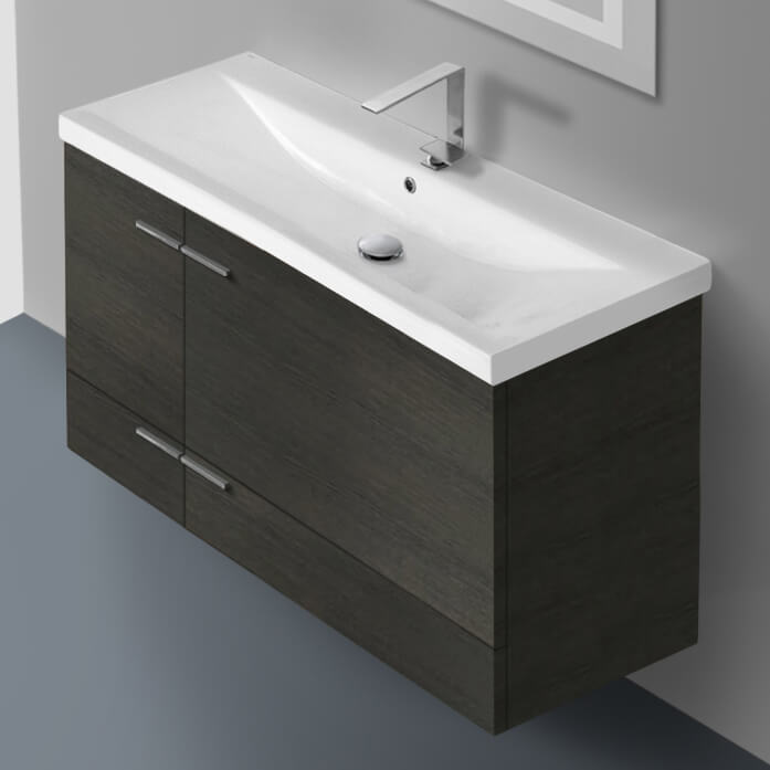 Iotti Ns21 By Nameek S Simple Wall Mount Bath Vanity Modern 39 Grey Oak Thebath - Wall Mounted Bathroom Sink With Cabinet