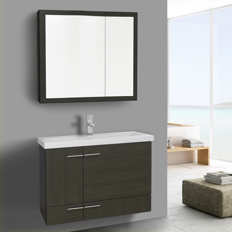 32 Inch Grey Oak Wall Mounted Vanity With Ceramic Sink Medicine 32 Inch Grey Oak Wall Mounted Vanity With Ceramic Sink Medicine Cabinet Included