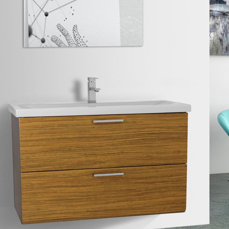 Iotti Ln32 By Nameek S Luna 38 Inch Teak Wall Mounted Vanity With Bathroom Vanity Iotti Ln32 38 Inch Teak Wall Mounted With Fitted Sink