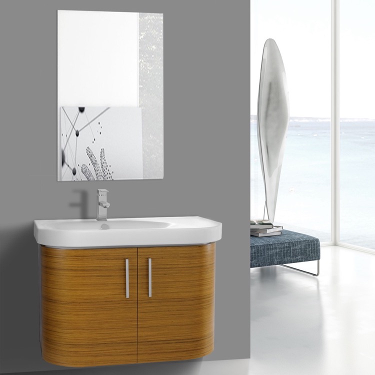 34 Inch Curved Teak Wall Bathroom Vanity With Ed Sink 2 Doors Bathroom Vanity Iotti Rc143 34 Inch Curved Teak Wall With Ed Sink