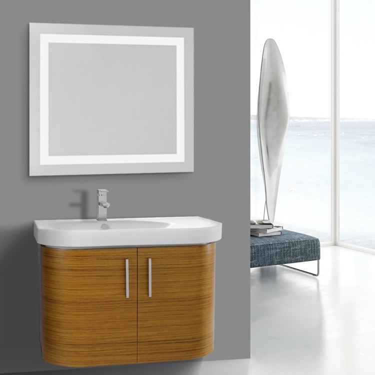34 Inch Teak Bathroom Vanity Wall Mounted Lighted Mirror Included Bathroom Vanity Iotti Rc250 34 Inch Teak Wall Mounted Lighted