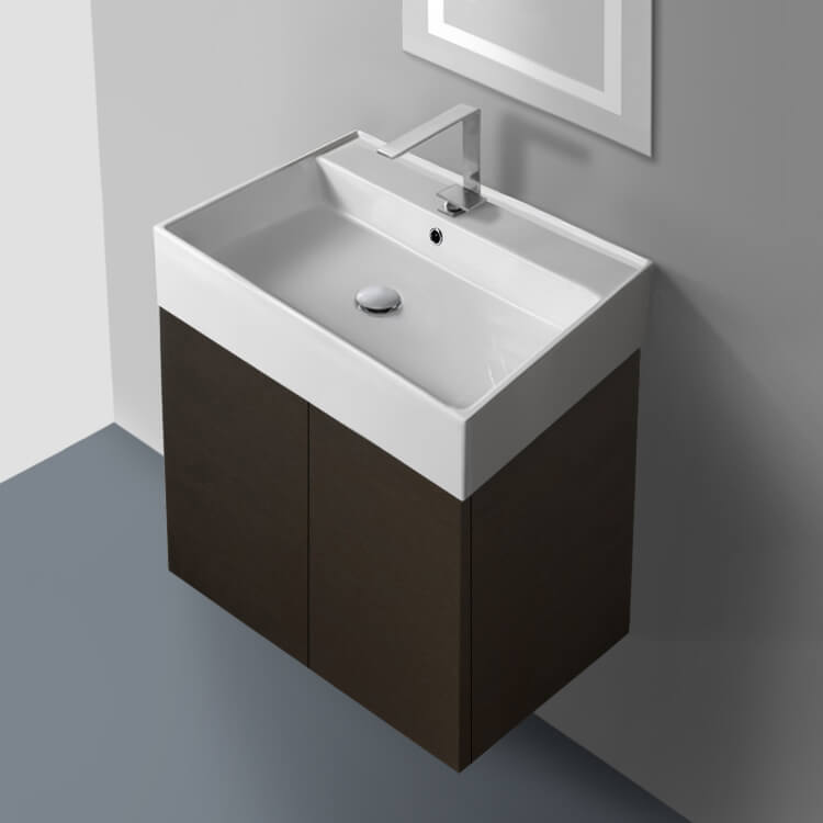 Wenge Wall Mounted Bathroom Vanity, Simple Bathroom Vanity
