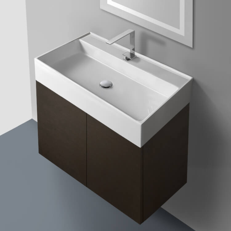 Wenge Wall Mounted Bathroom Vanity, Modern, 31 Inch Iotti SM03C