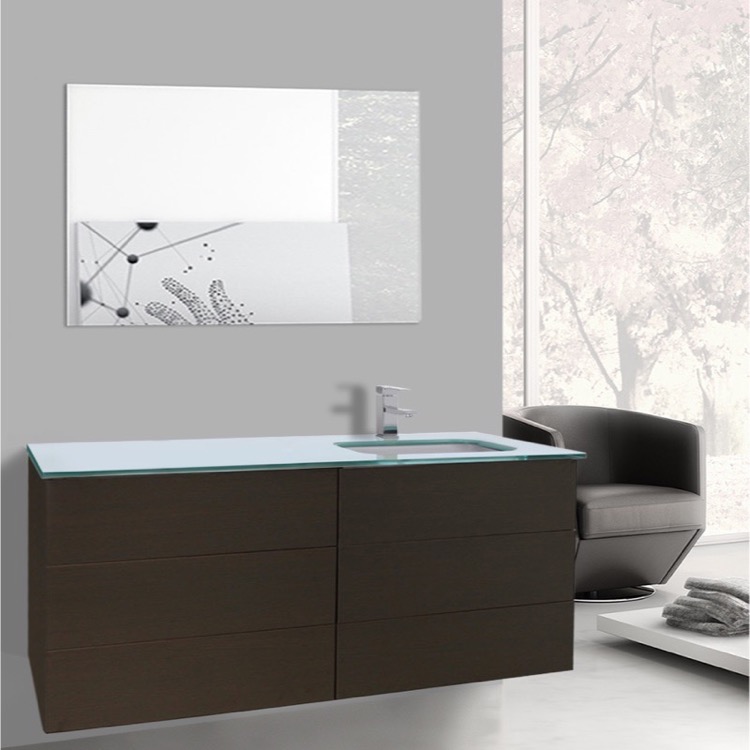 47 Inch Wenge Bathroom Vanity With White Glass Top Wall Mounted Bathroom Vanity Iotti Tn1690 47 Inch Wenge With White Glass Top