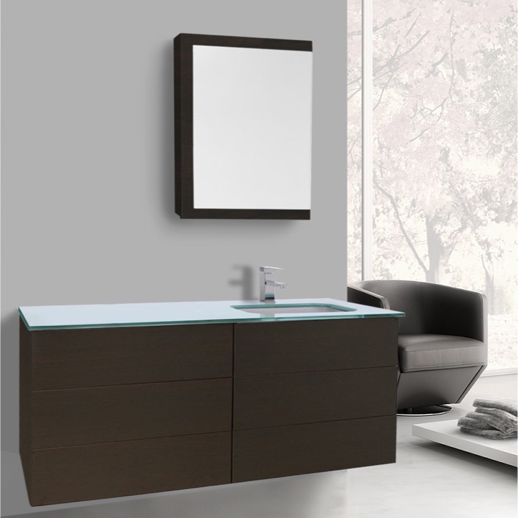 47 Inch Wenge Bathroom Vanity With White Glass Top Wall Mounted Bathroom Vanity Iotti Tn1691 47 Inch Wenge With White Glass Top