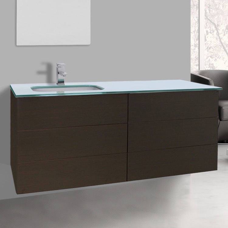 47 Inch Wenge Bathroom Vanity With White Glass Top Wall Mounted Bathroom Vanity Iotti Tn263 47 Inch Wenge With White Glass Top