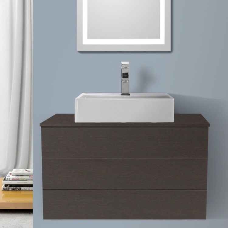 Bathroom Vanity, Iotti TN90, Modern Wall Mount Bath Vanity with Vessel Sink, 32 Inch, Wenge