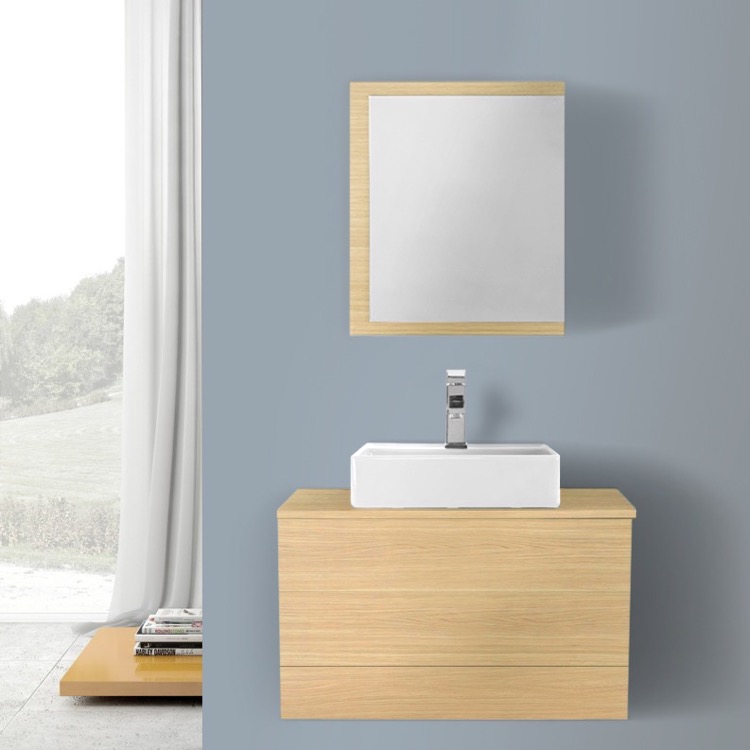 32 Inch Natural Oak Vessel Sink Bathroom Vanity Wall Mounted Bathroom Vanity Iotti Tn1075 32 Inch Natural Oak Vessel Sink Wall