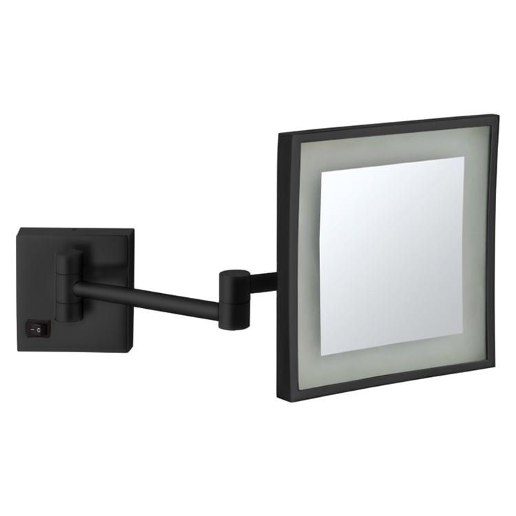 Nameeks AR7701-BLK-5x Matte Black Square Wall Mounted LED 5x Magnifying Mirror, Hardwired