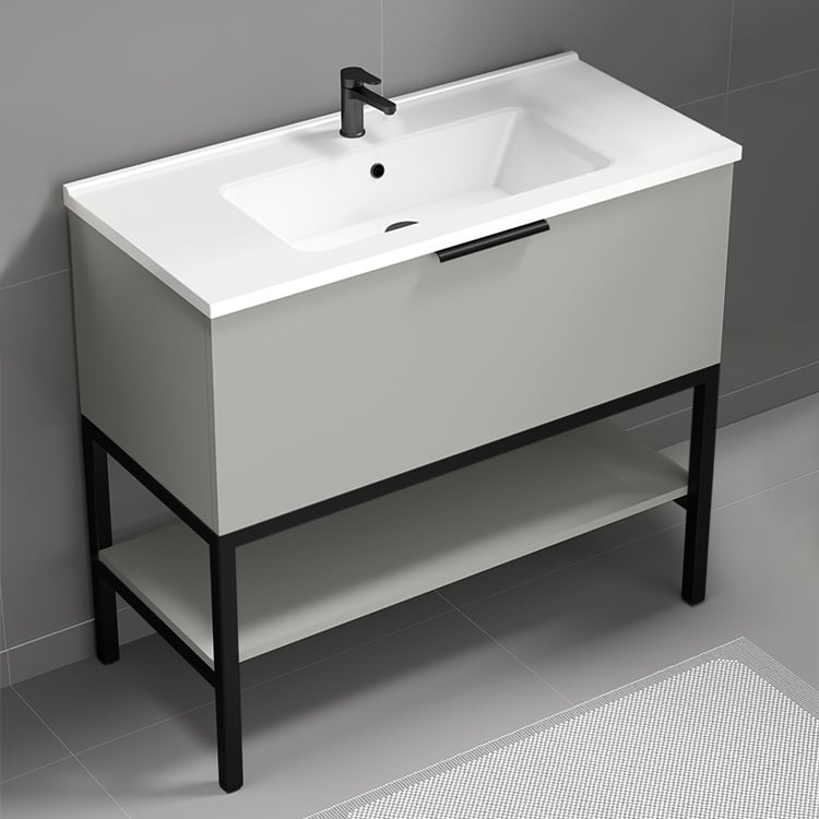 Nameeks BODRUM12 Modern Bathroom Vanity, Floor Standing, 39 Inch, Grey Mist