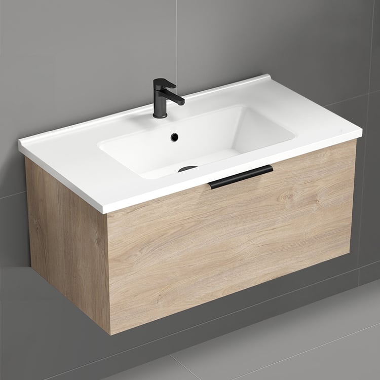 Bathroom Vanity Wall Mounted Bathroom Vanity, Brown Oak, 34 Inch Nameeks BODRUM14