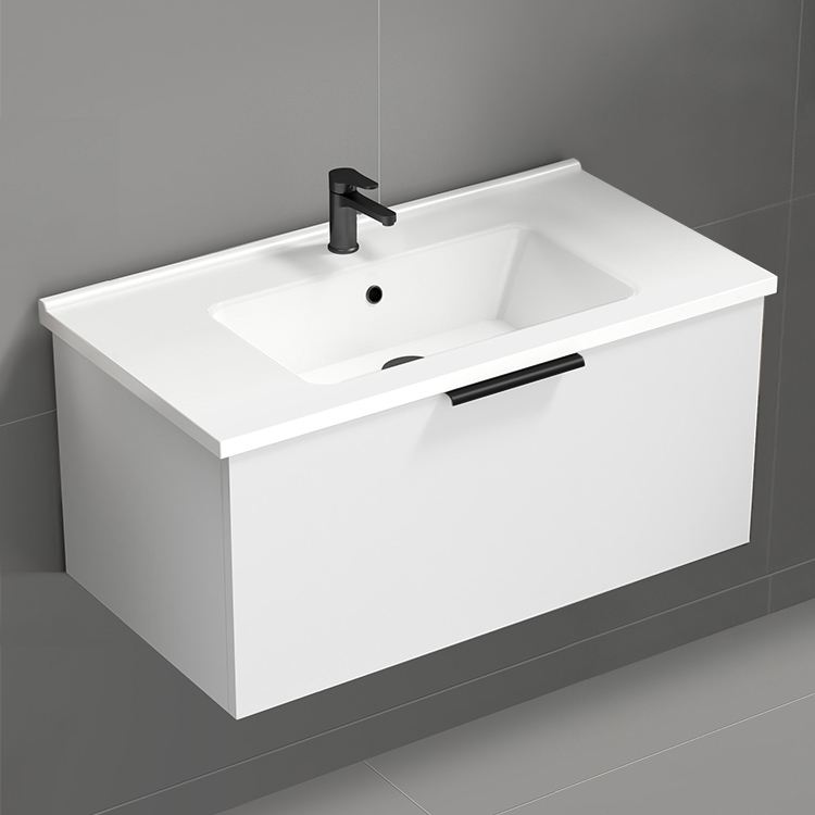 Nameeks BODRUM17 White Bathroom Vanity, Floating, Modern, 34 Inch