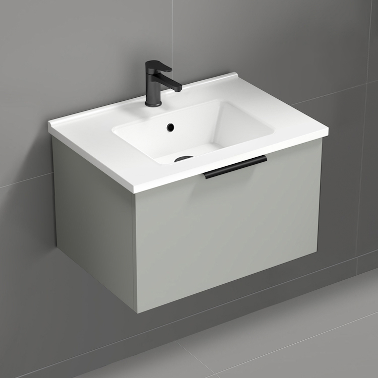 Nameeks BODRUM22 Small Bathroom Vanity, Floating, Modern, 26 Inch, Grey Mist