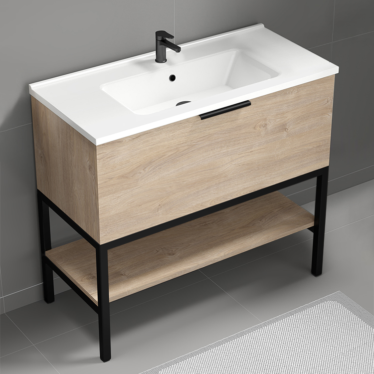 Nameeks BODRUM3 Modern Bathroom Vanity, Free Standing, 40 Inch, Brown Oak
