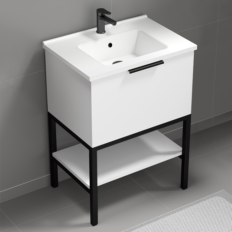 Nameeks BODRUM4 Modern Bathroom Vanity, Floor Standing, 26 Inch, Glossy White