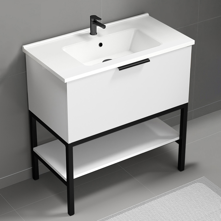 Bathroom Vanity White Bathroom Vanity, Free Standing, Modern, 34 Inch Nameeks BODRUM5