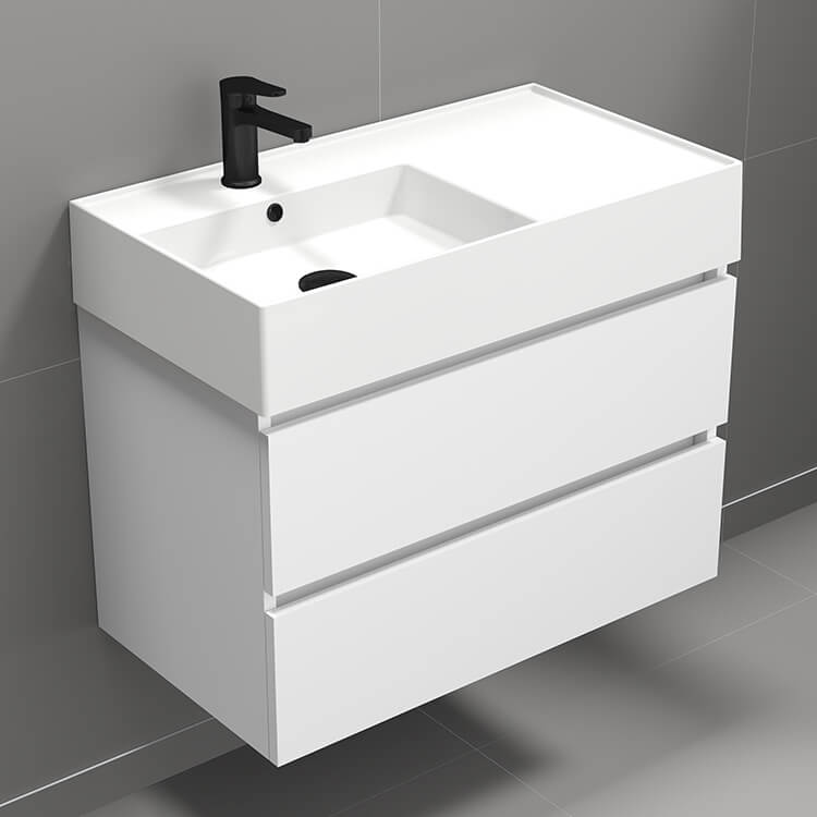 Nameeks BLOCK18 Wall Mounted Bathroom Vanity, 32 Inch, Modern, Glossy White