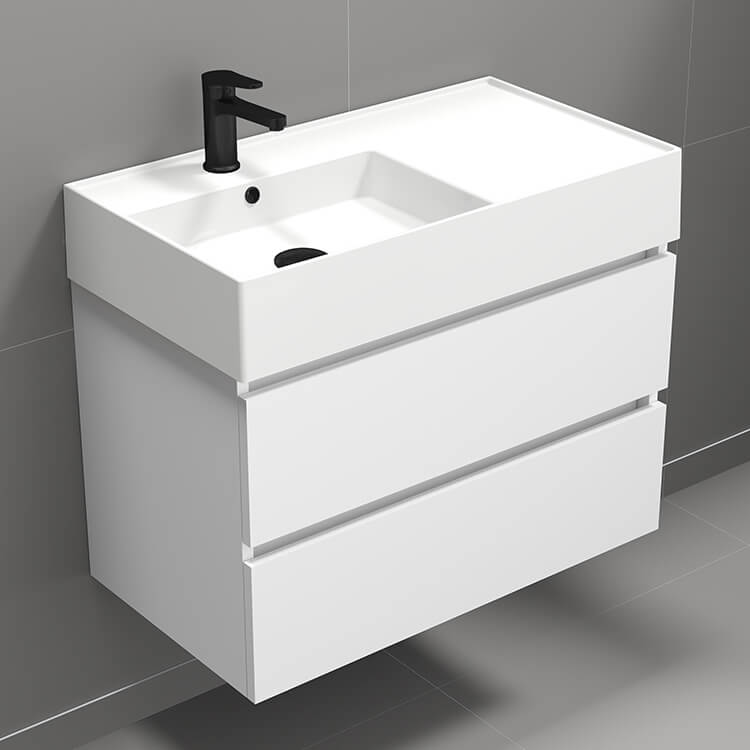 Nameeks BLOCK18 Floating Bathroom Vanity, 32 Inch, Modern, Glossy White