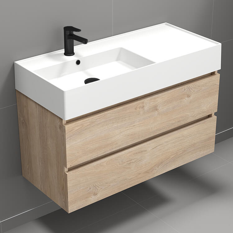 Nameeks Block-4018-W Block 40 Wall Mounted Single Basin Vanity Set - Brown Oak