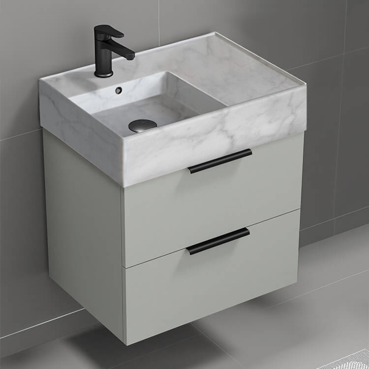 Nameeks DERIN104 24 Inch Bathroom Vanity With Marble Design Sink, Modern, Wall Mount, Grey Mist