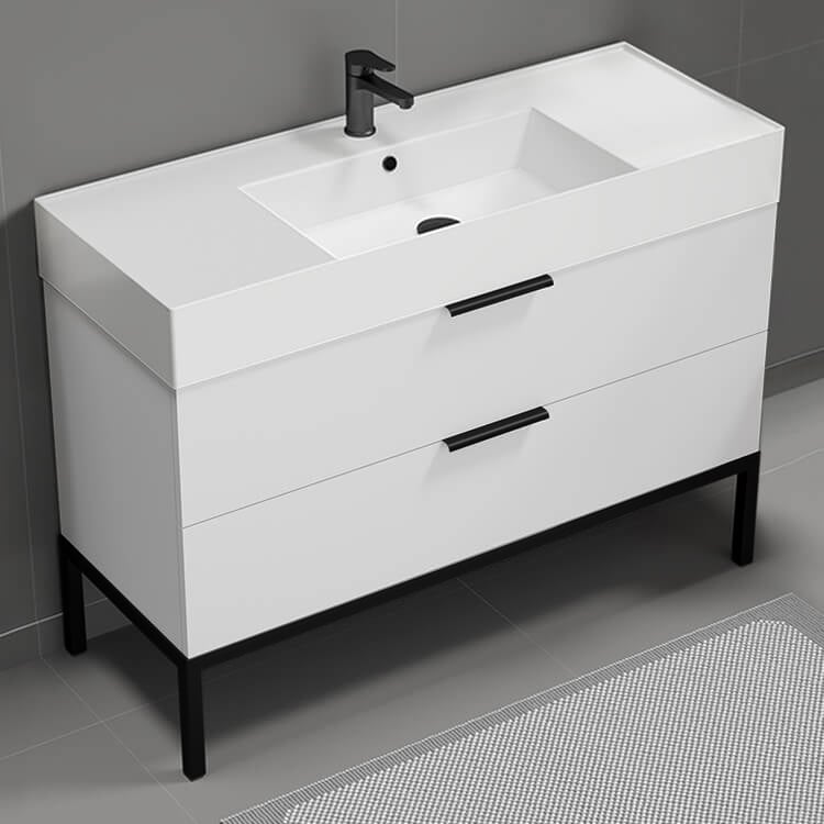 Nameeks DERIN10 Modern Bathroom Vanity, Floor Standing, 48 Inch, Glossy White