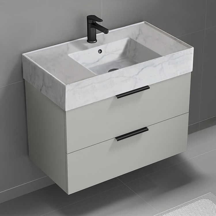 Nameeks DERIN120 Wall Mounted Bathroom Vanity With Marble Design Sink, Modern, 32 Inch, Grey Mist