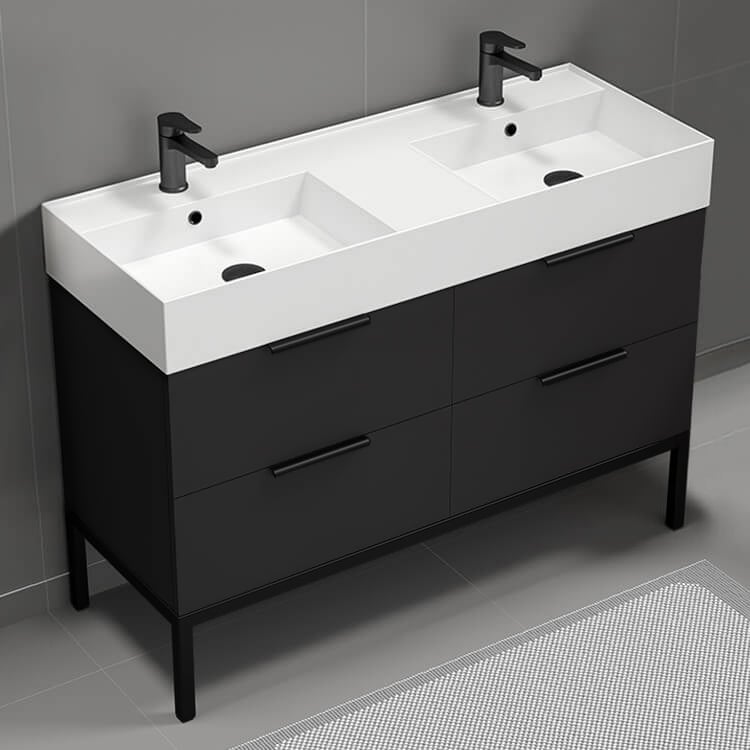 Nameeks DERIN17 48 Inch Bathroom Vanity, Double Sink, Modern, Floor Standing, Matte Black