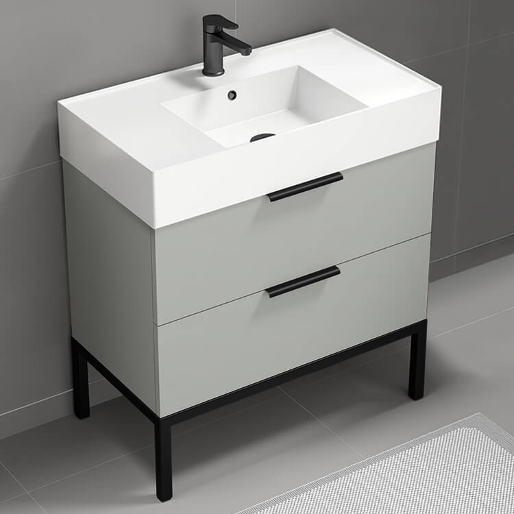 Nameeks DERIN20 Modern Bathroom Vanity, Floor Standing, 32 Inch, Grey Mist
