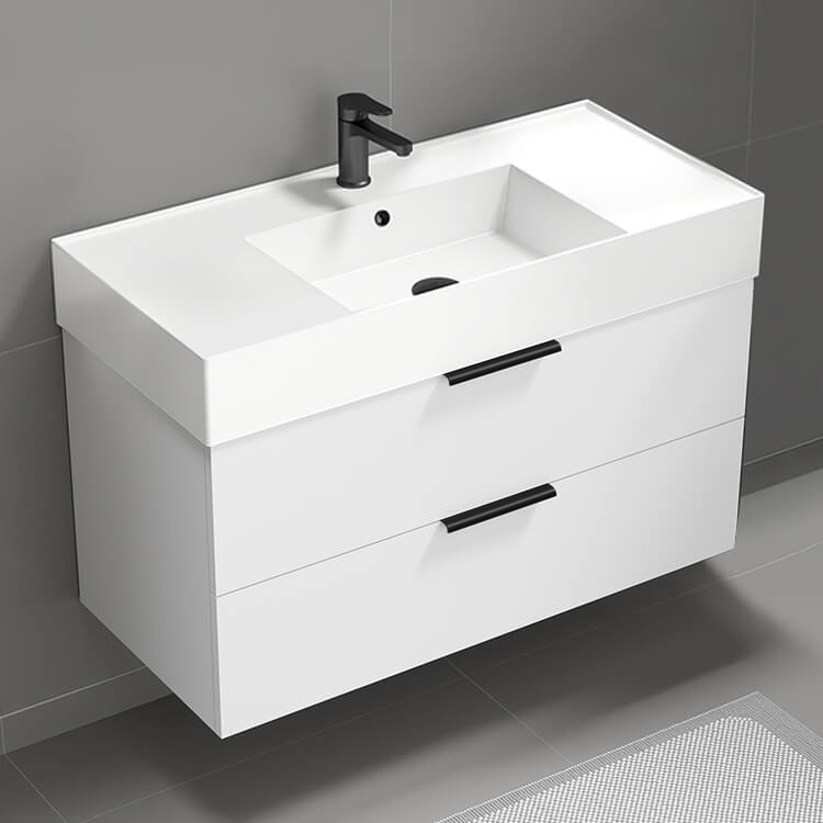 Nameeks DERIN33 Floating Bathroom Vanity, Modern, 40 Inch, Glossy White