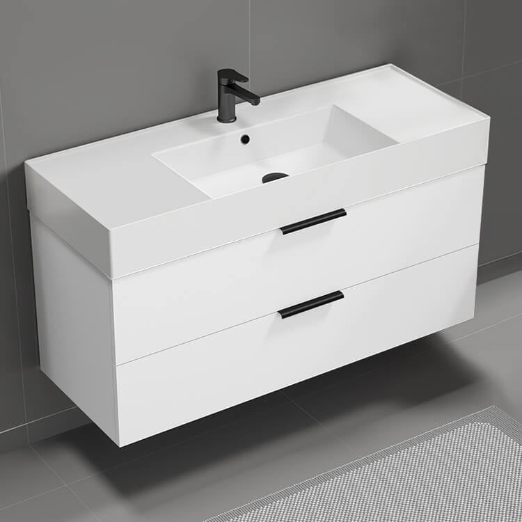 Nameeks DERIN34 Modern Bathroom Vanity, Wall Mounted, 48 Inch, Glossy White