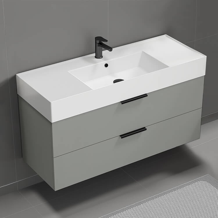 Nameeks DERIN46 Modern Bathroom Vanity, Wall Mounted, 48 Inch, Grey Mist