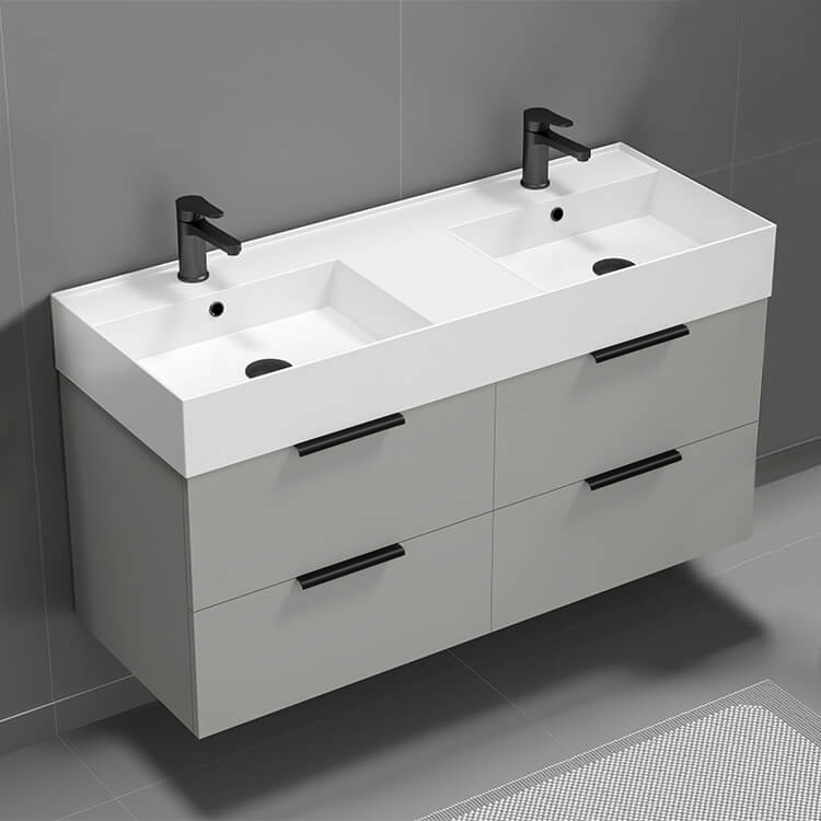 Nameeks DERIN47 48 Inch Bathroom Vanity, Double Sink, Floating, Modern, Grey Mist