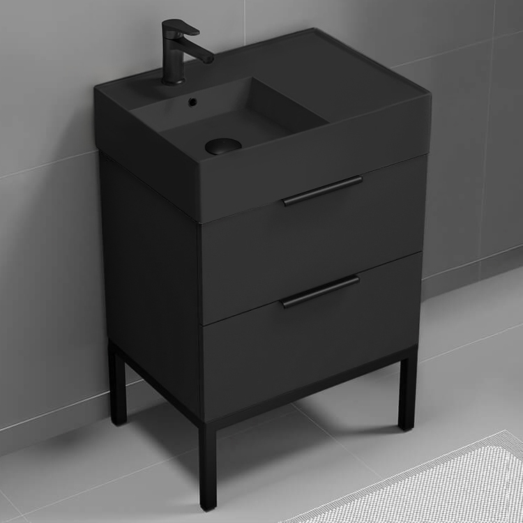Nameeks DERIN51 Modern Bathroom Vanity With Black Sink, Free Standing, 24 Inch, Matte Black