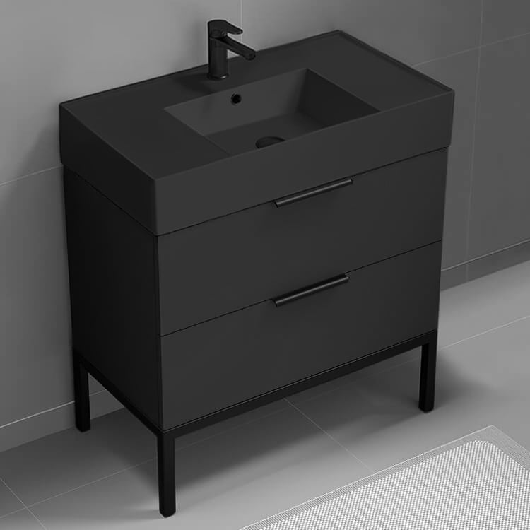 Bathroom Vanity Black Bathroom Vanity With Black Sink, Modern, Free Standing, 32 Inch Nameeks DERIN67