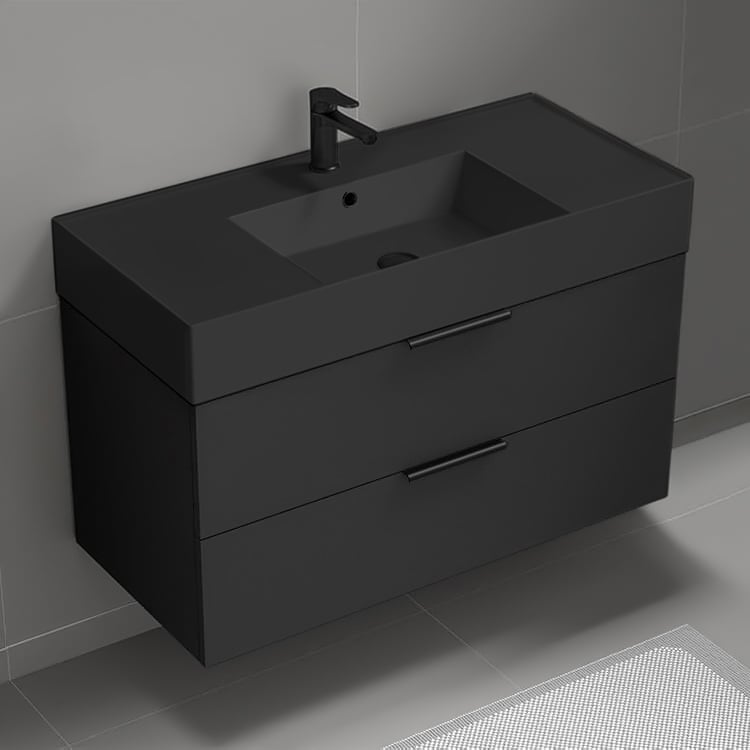 Bathroom Vanity Wall Mounted Bathroom Vanity With Black Sink, Modern, Single, 40 Inch, Matte Black Nameeks DERIN79