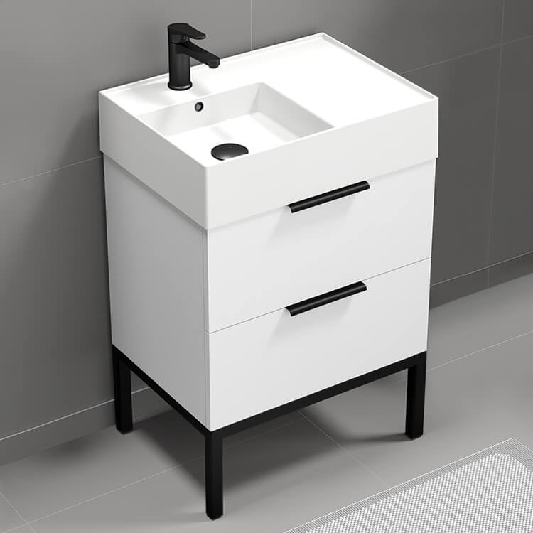 Nameeks DERIN7 Small Bathroom Vanity, Floor Standing, 24 Inch, Glossy White