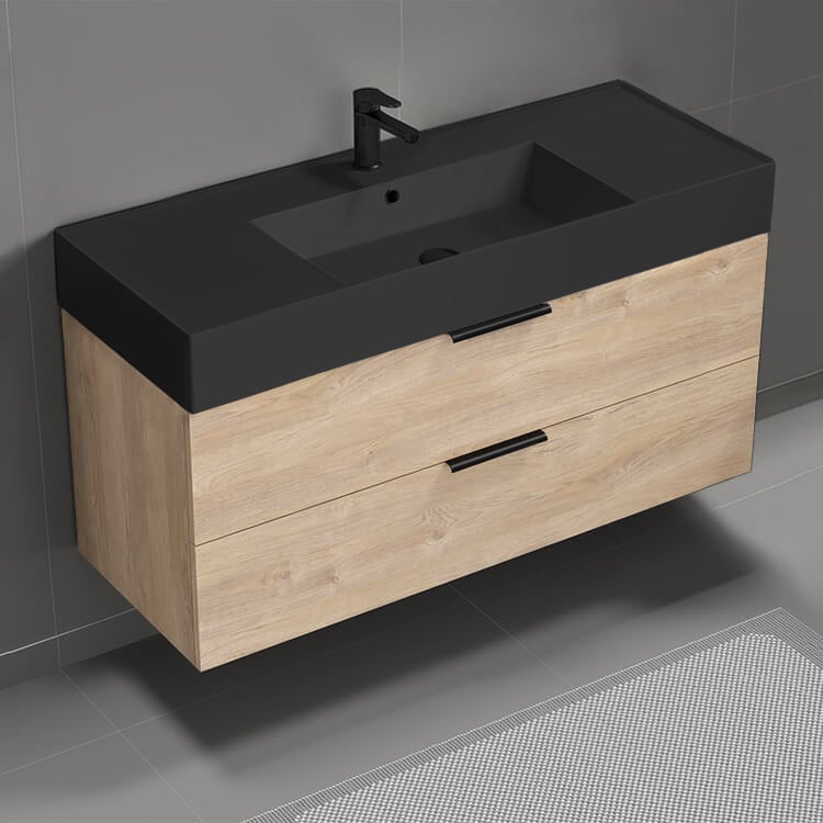 Bathroom Vanity 48 Inch Bathroom Vanity With Black Sink, Floating, Brown Oak Nameeks DERIN85