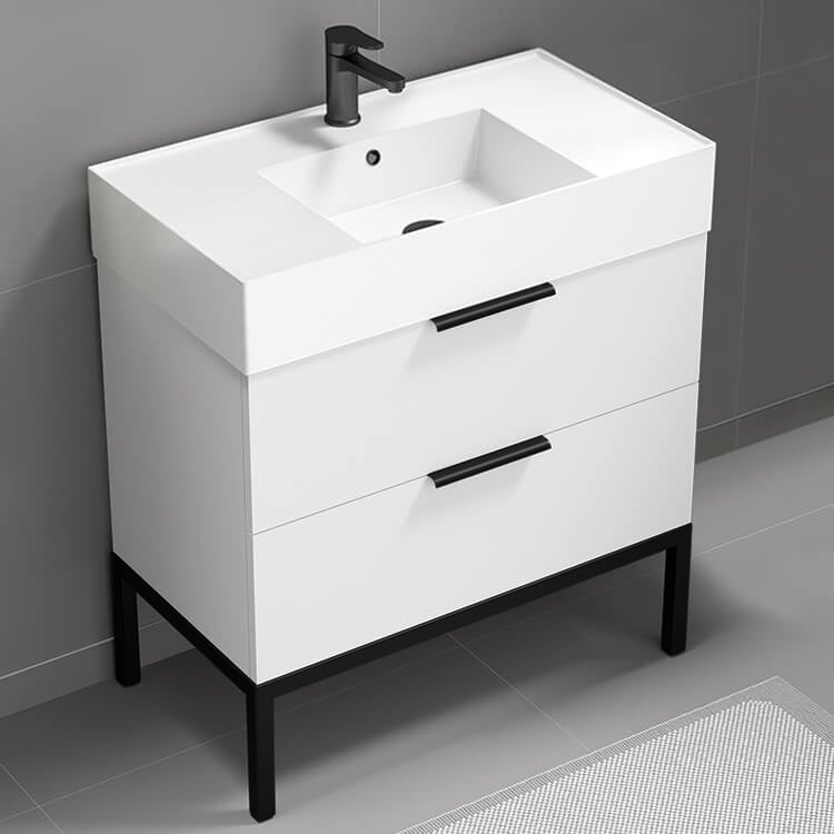 Nameeks DERIN8 Modern Bathroom Vanity, Floor Standing, 32 Inch, Glossy White