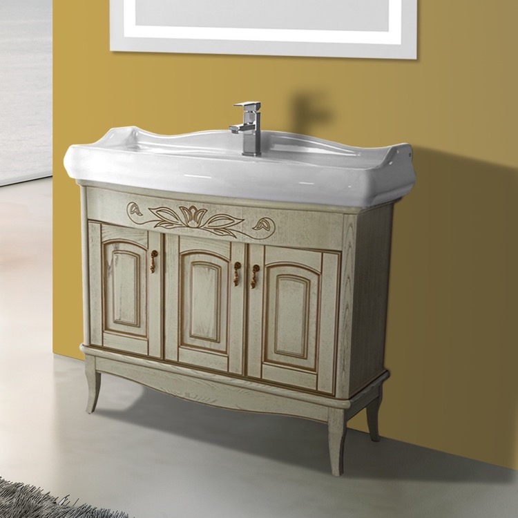 39 Inch Floor Standing Vanilla Vanity Cabinet With Fitted Sink Bathroom Vanity Nameeks Mi F02 39 Inch Floor Standing Vanilla Cabinet With