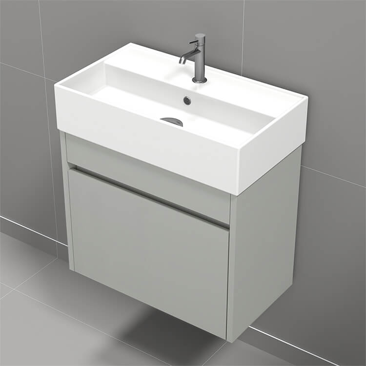 Nameeks MINI8 Small Bathroom Vanity, Wall Mount, Modern, 24 Inch, Grey Mist